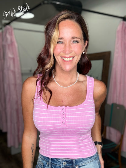 Stripe Seamless Crop Tank - Pink