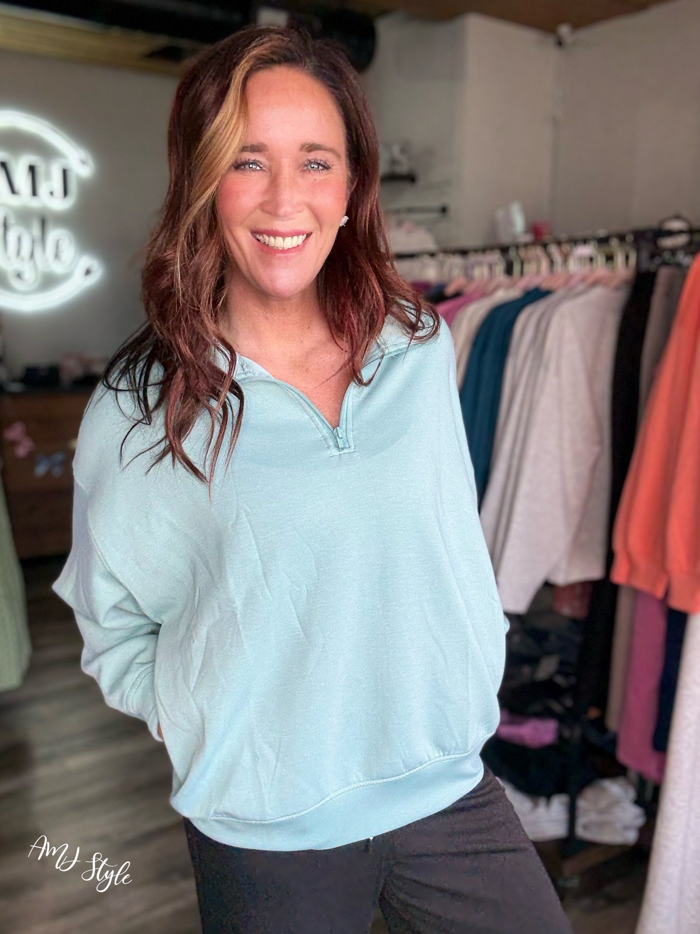 Pure Plush Half Zip - Dusty Green