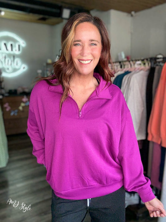 Pure Plush Half Zip - Lt Plum