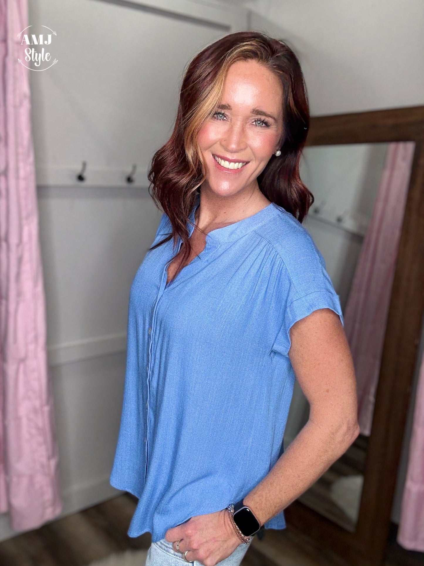 Sky Blue Linen Top