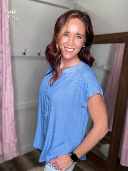 Sky Blue Linen Top