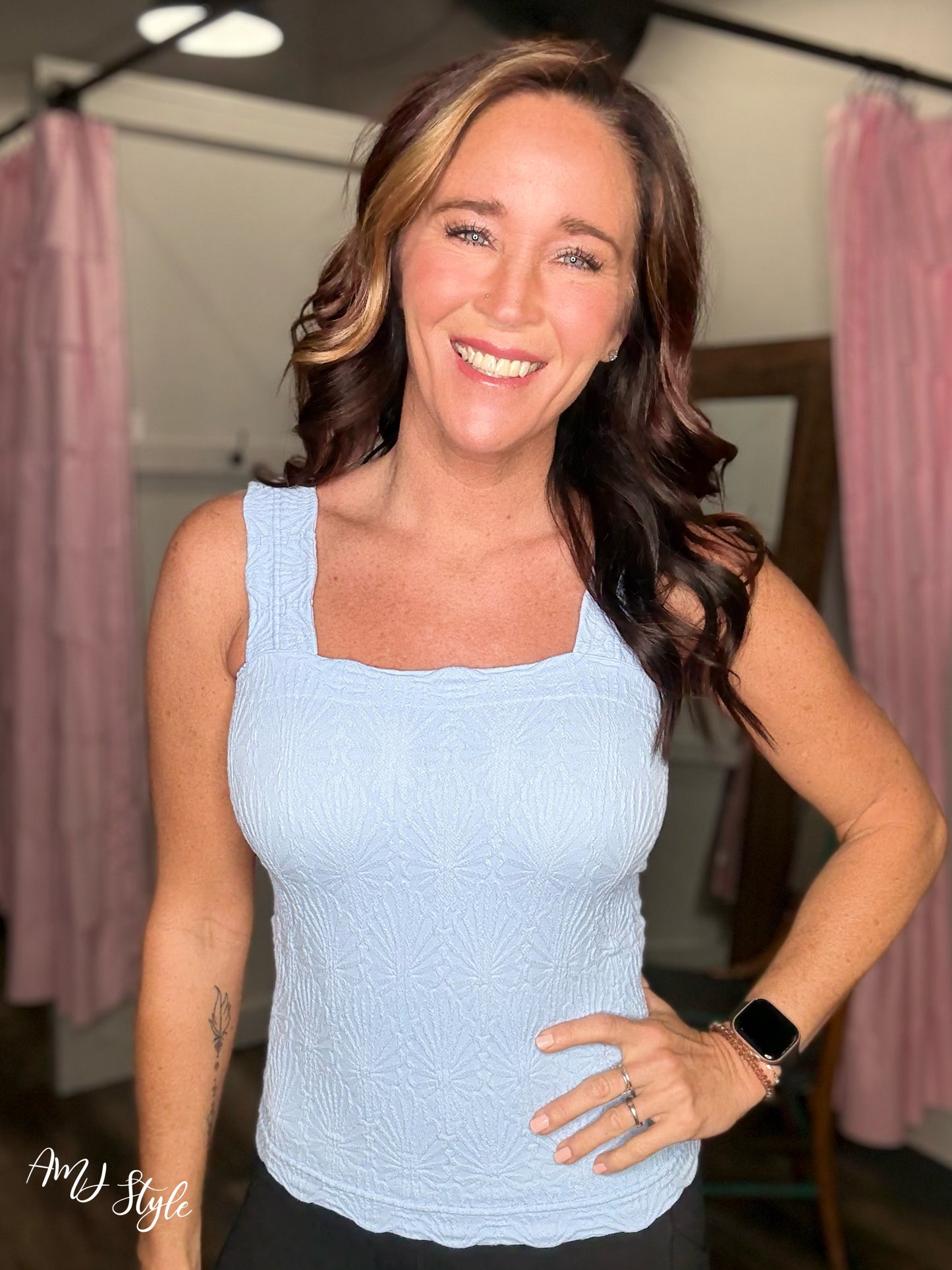 Blush Bloom Square Tank - Serene Blue