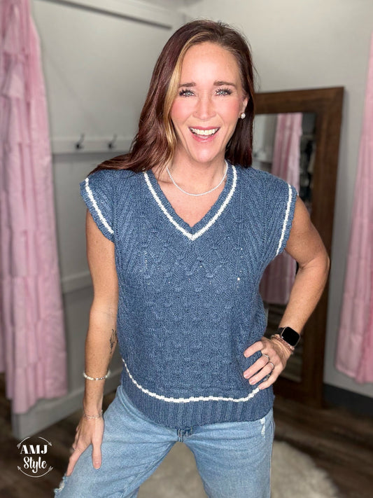 Preppy Pop V Neck Sweater