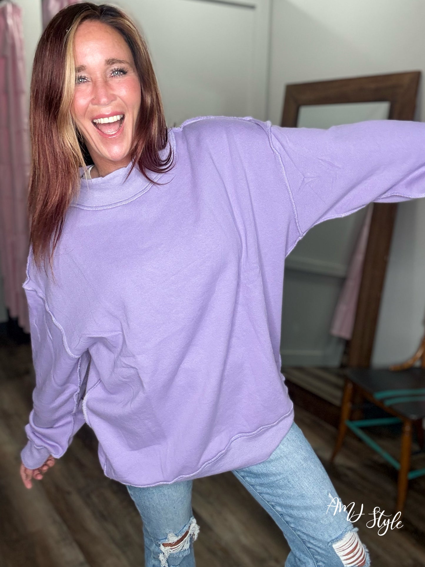 Sorbet Mock Neck Pullover - Lavender