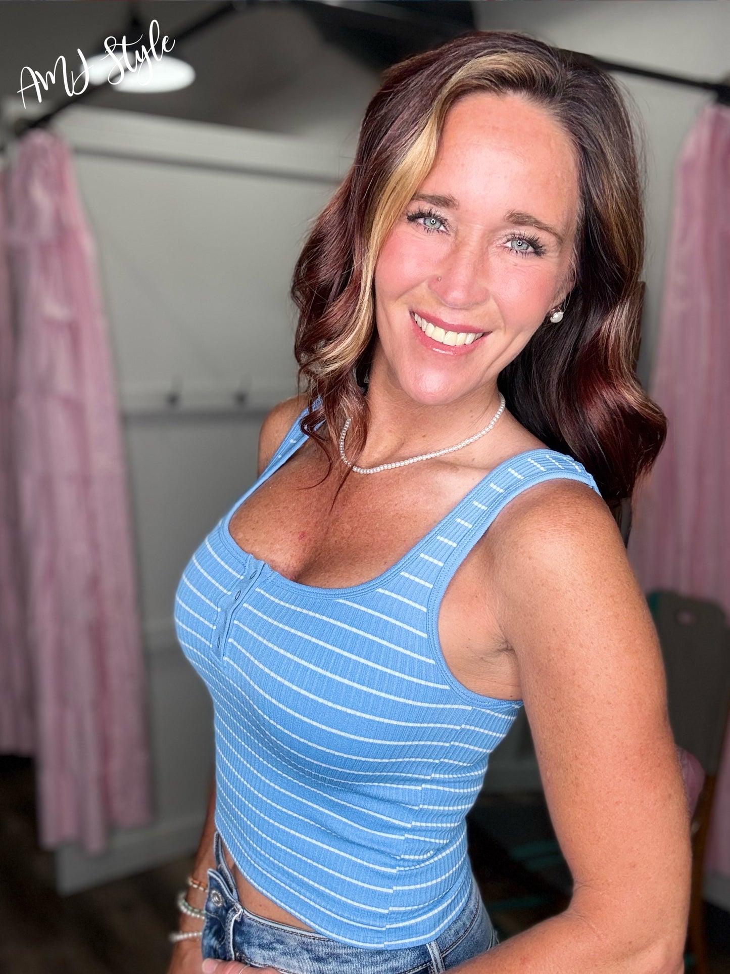 Stripe Seamless Crop Tank - Blue