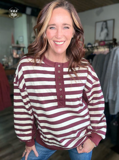 Coco Stripe Pullover - Maroon