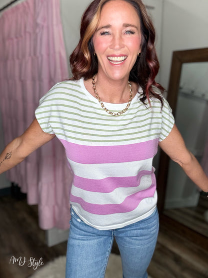 Lavender Stripe Knit Top
