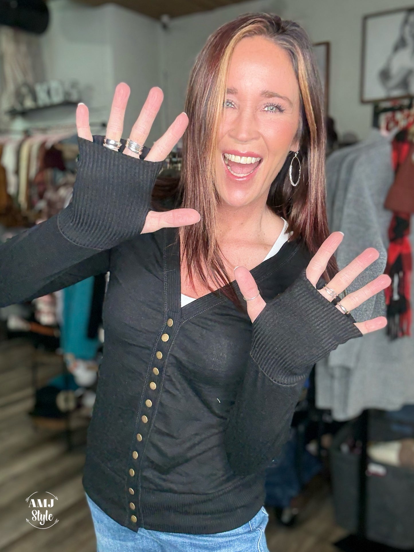 Thumb Hole Button Down Sweater