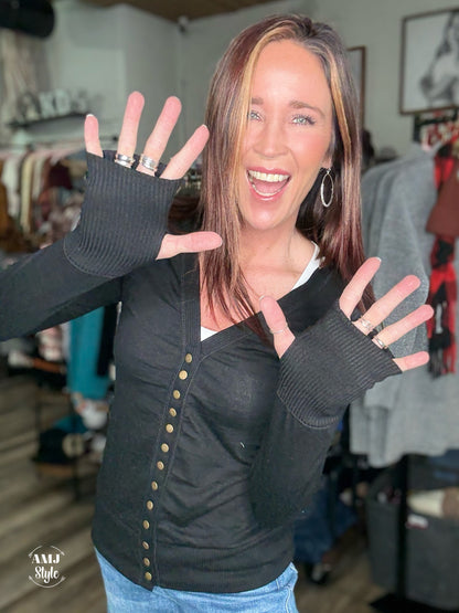 Thumb Hole Button Down Sweater