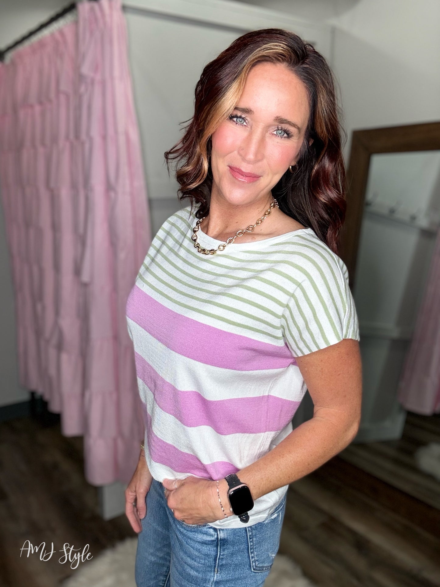 Lavender Stripe Knit Top