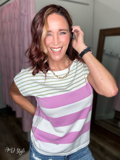 Lavender Stripe Knit Top