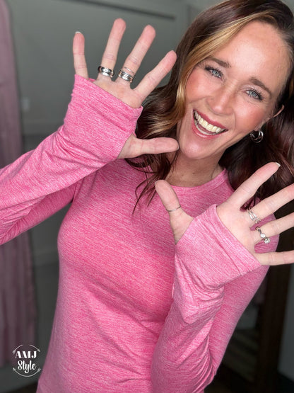 Active Long Sleeve Pullover with Thumb Holes - Pink