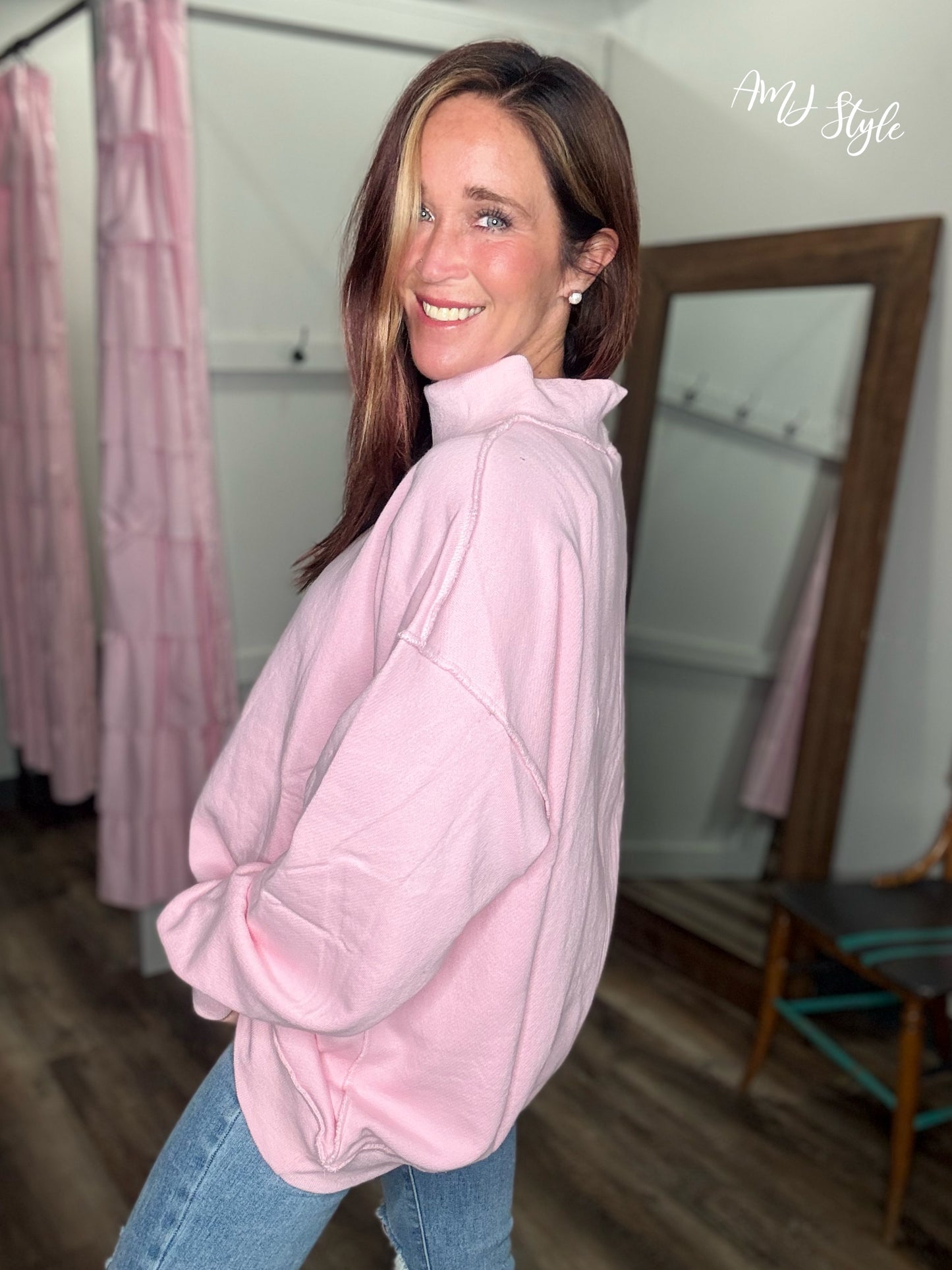 Sorbet Mock Neck Pullover - Pink