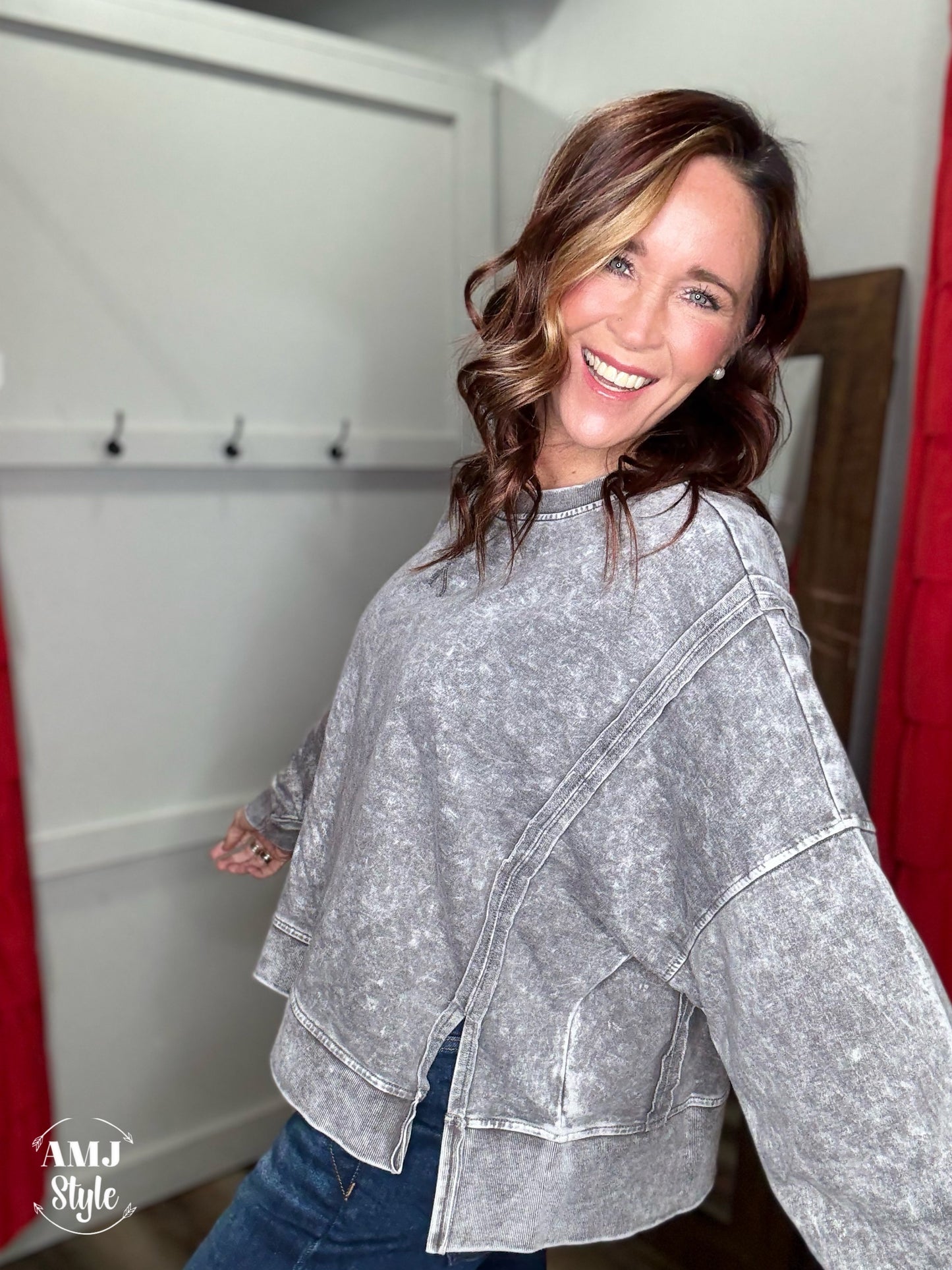 Acid Wash Drop Knit Pullover