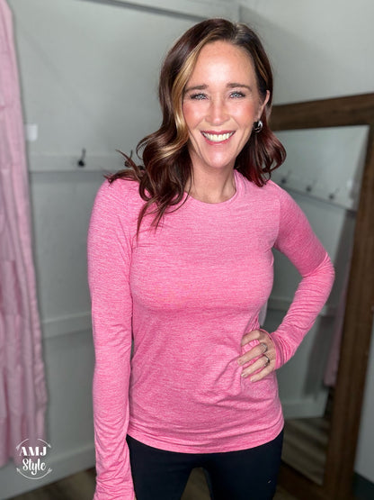 Active Long Sleeve Pullover with Thumb Holes - Pink