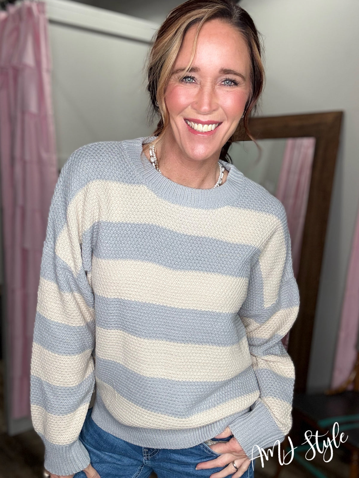 Weekender Stripe Sweater - Light Grey