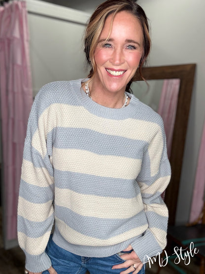 Weekender Stripe Sweater - Light Grey