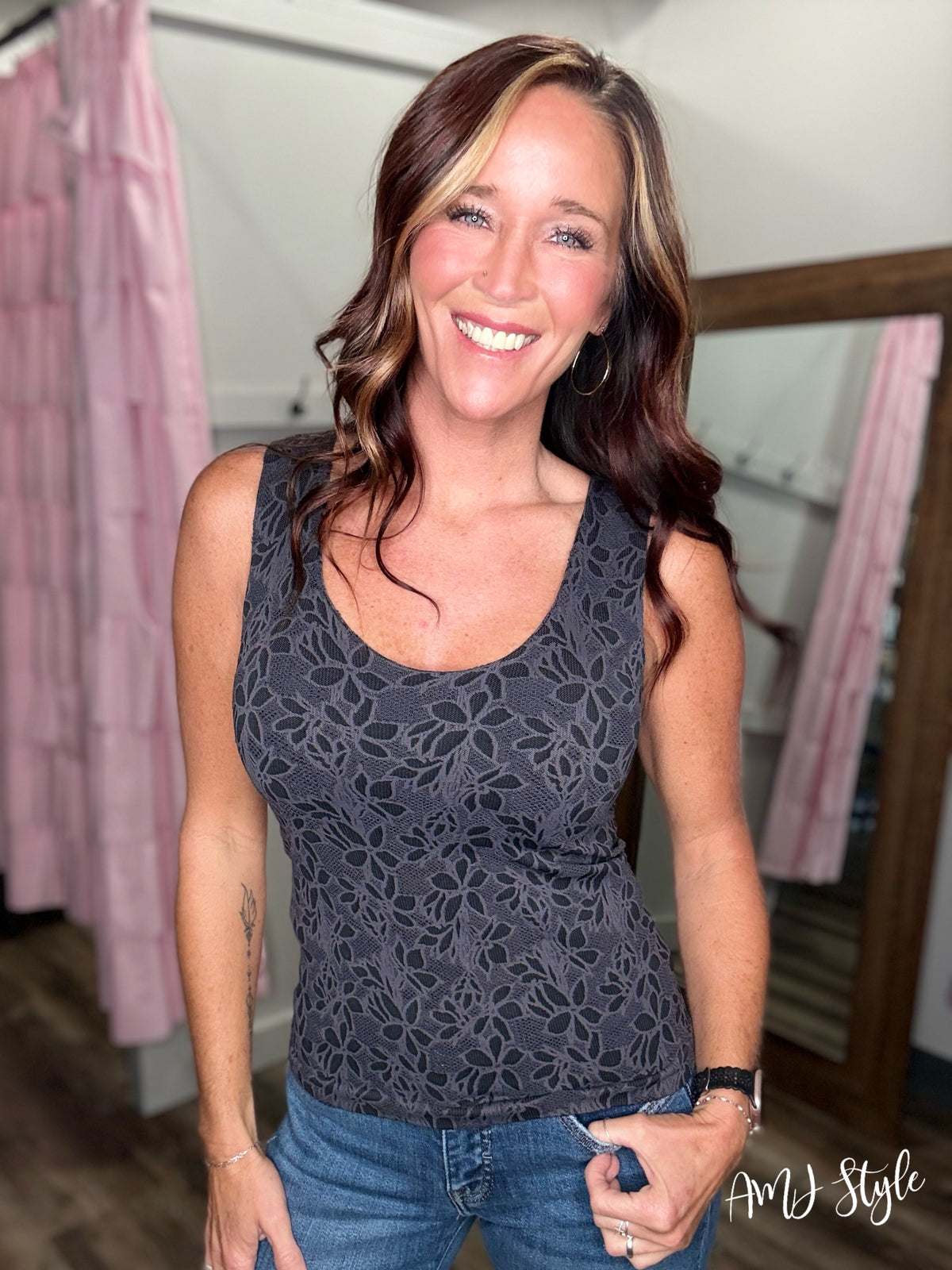 Petal Perfect Reversible Tank - Gunmetal
