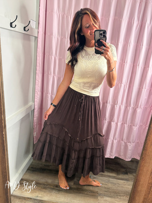 Wavy Ruffle Chocolate Skirt