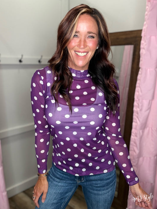 Purple Polka Dot Mesh Top