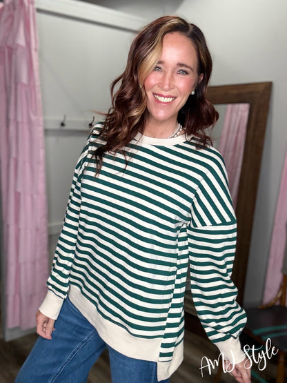The Allie Stripe Pullover - Hunter