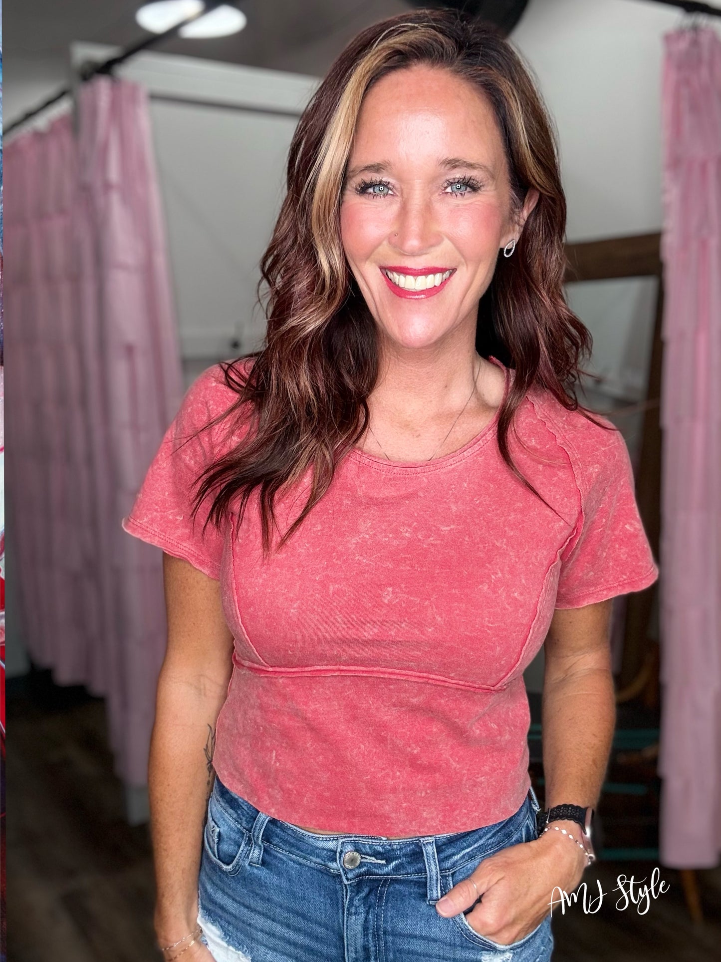 Moonstone Mineral Wash Top - Cherry