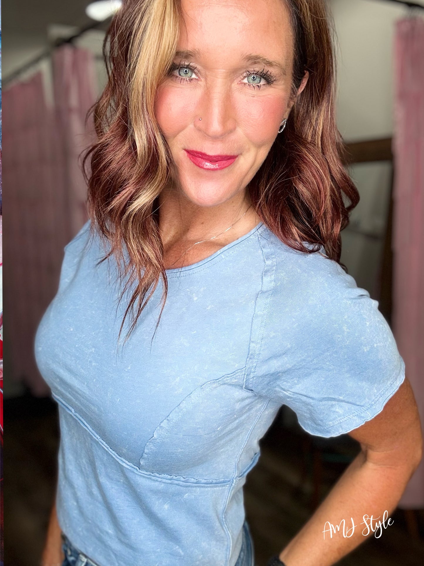 Moonstone Mineral Wash Top - Dusty Blue