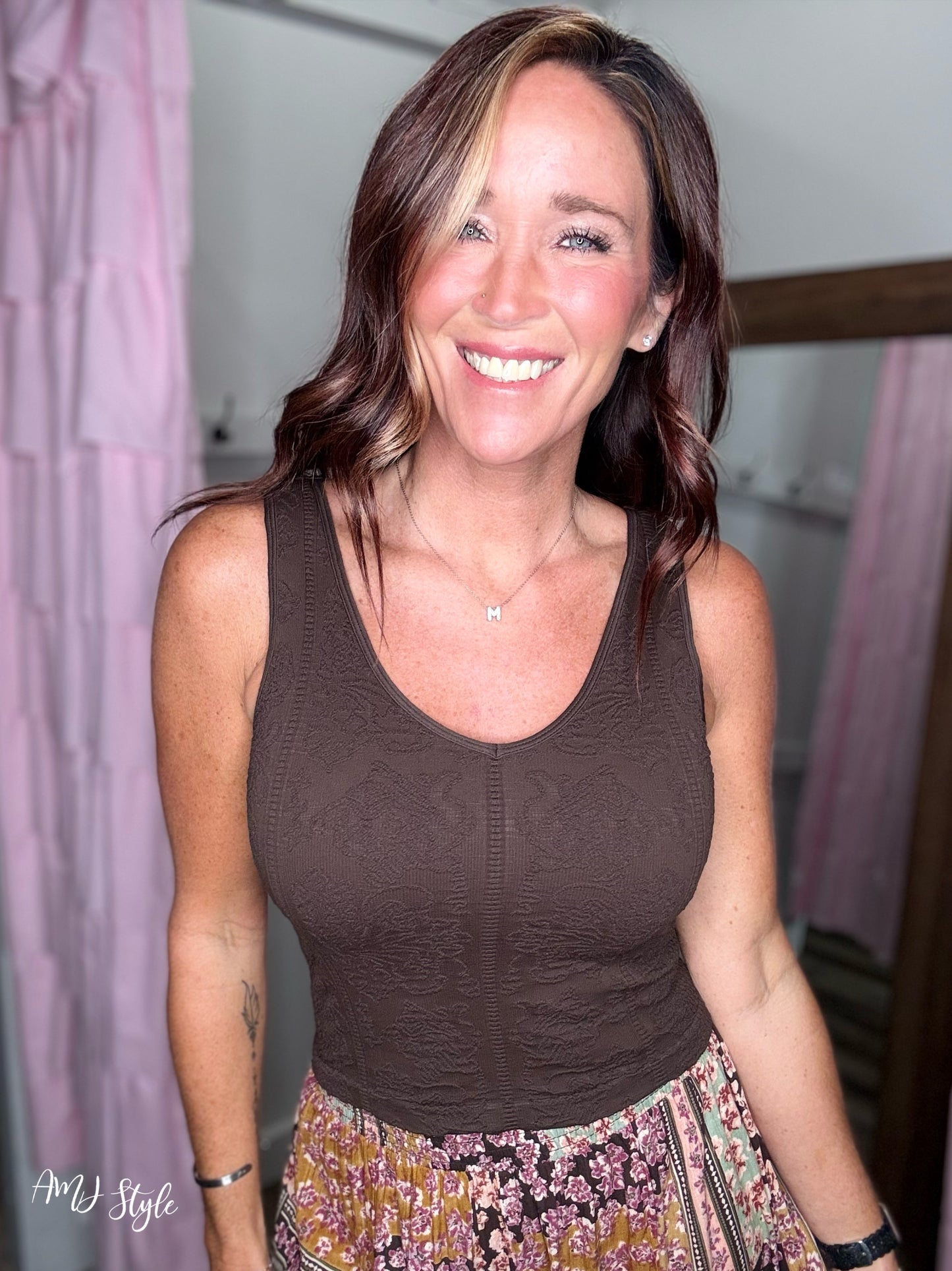 FlipSide Luxe Lace Tank - Chocolate