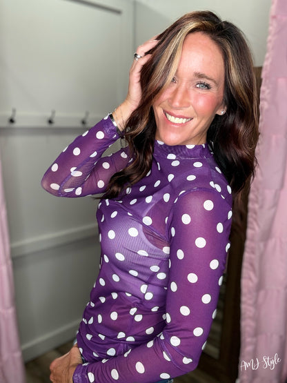 Purple Polka Dot Mesh Top