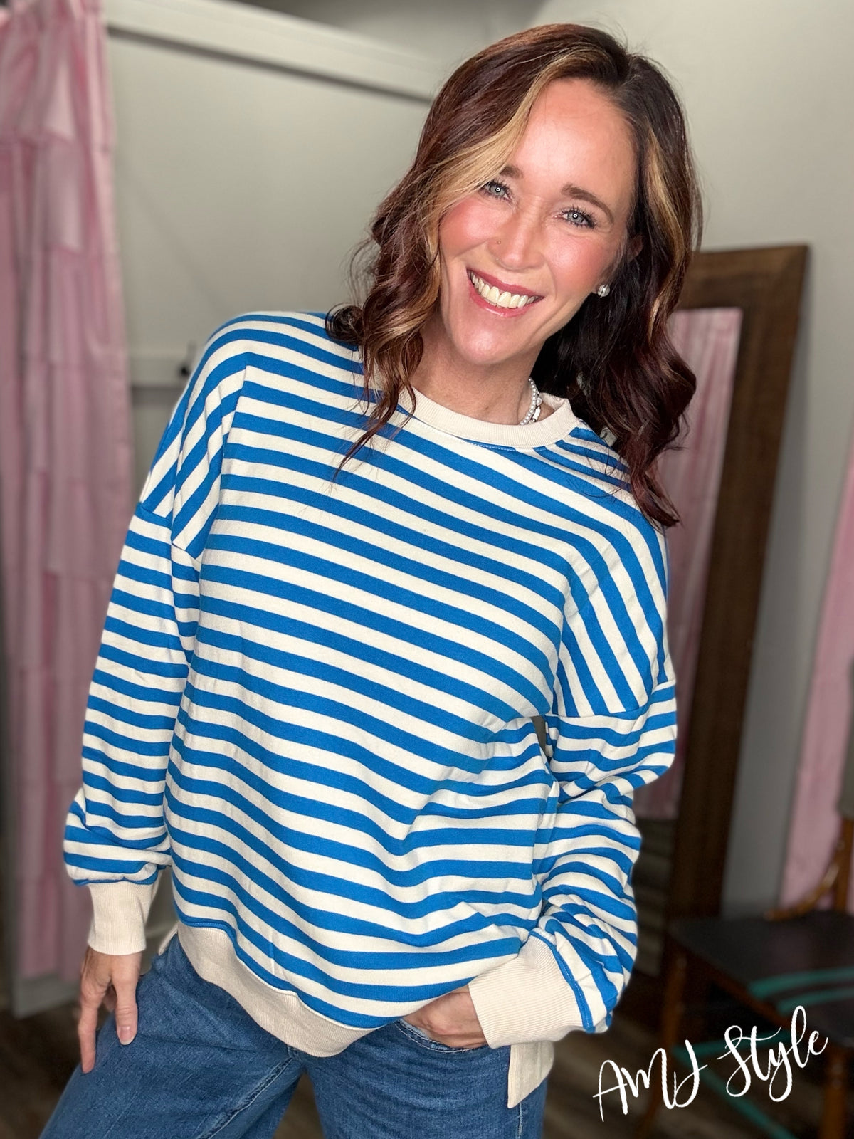 The Allie Stripe Pullover - Ocean Blue
