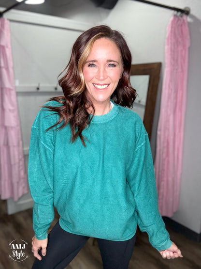 Luxe Corded Crew Sweatshirt - Alexandrite