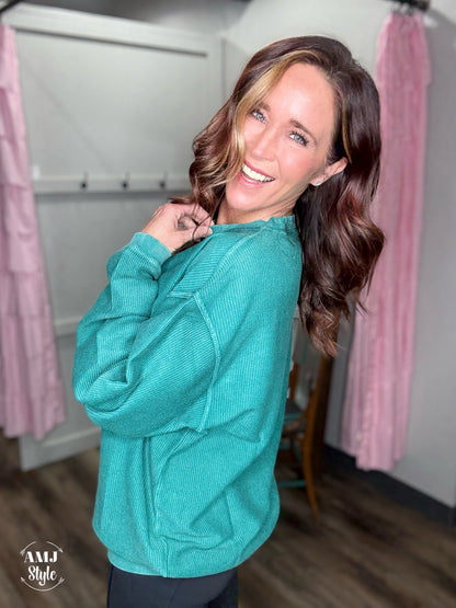 Luxe Corded Crew Sweatshirt - Alexandrite