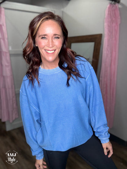 Luxe Corded Crew Sweatshirt - Marina