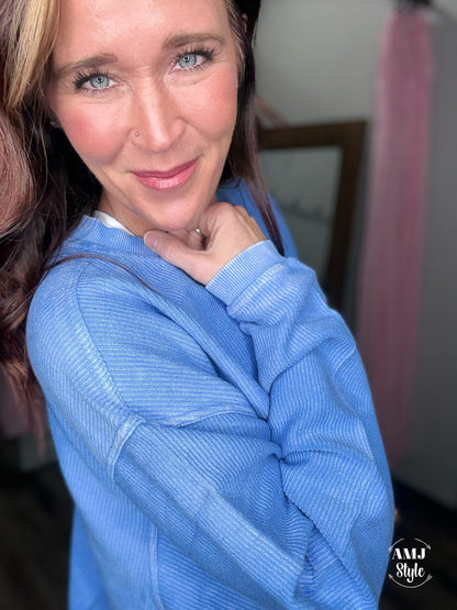 Luxe Corded Crew Sweatshirt - Marina