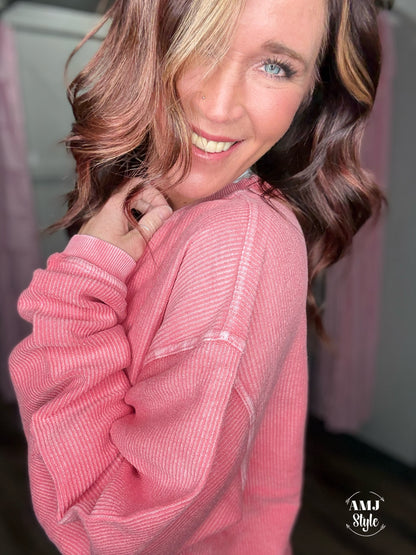 Luxe Corded Crew Sweatshirt - Tea Rose
