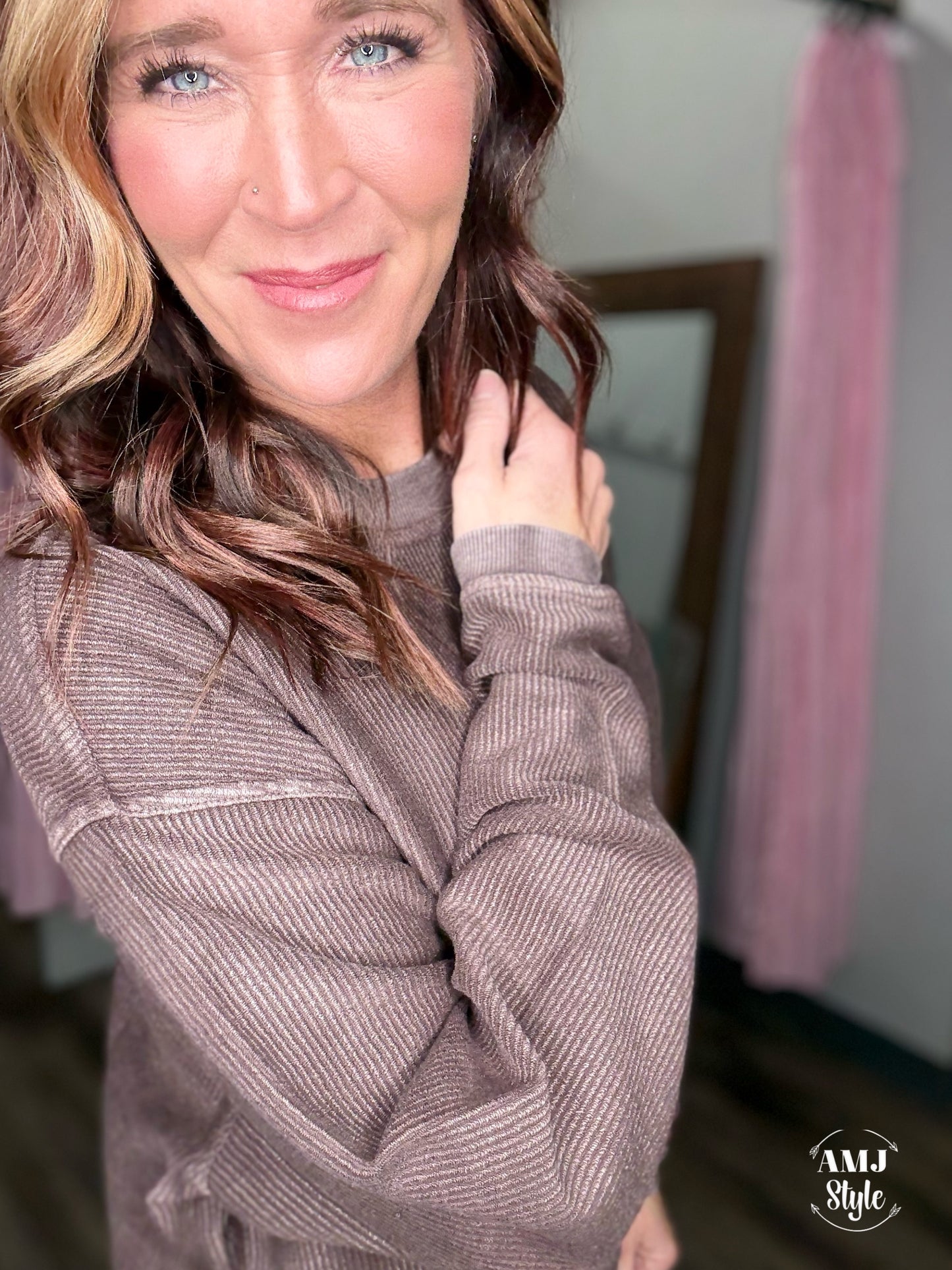 Luxe Corded Crew Sweatshirt - Chocolate