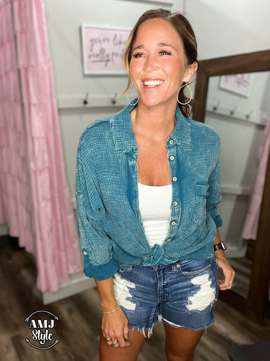 Back Road Button Down - Teal