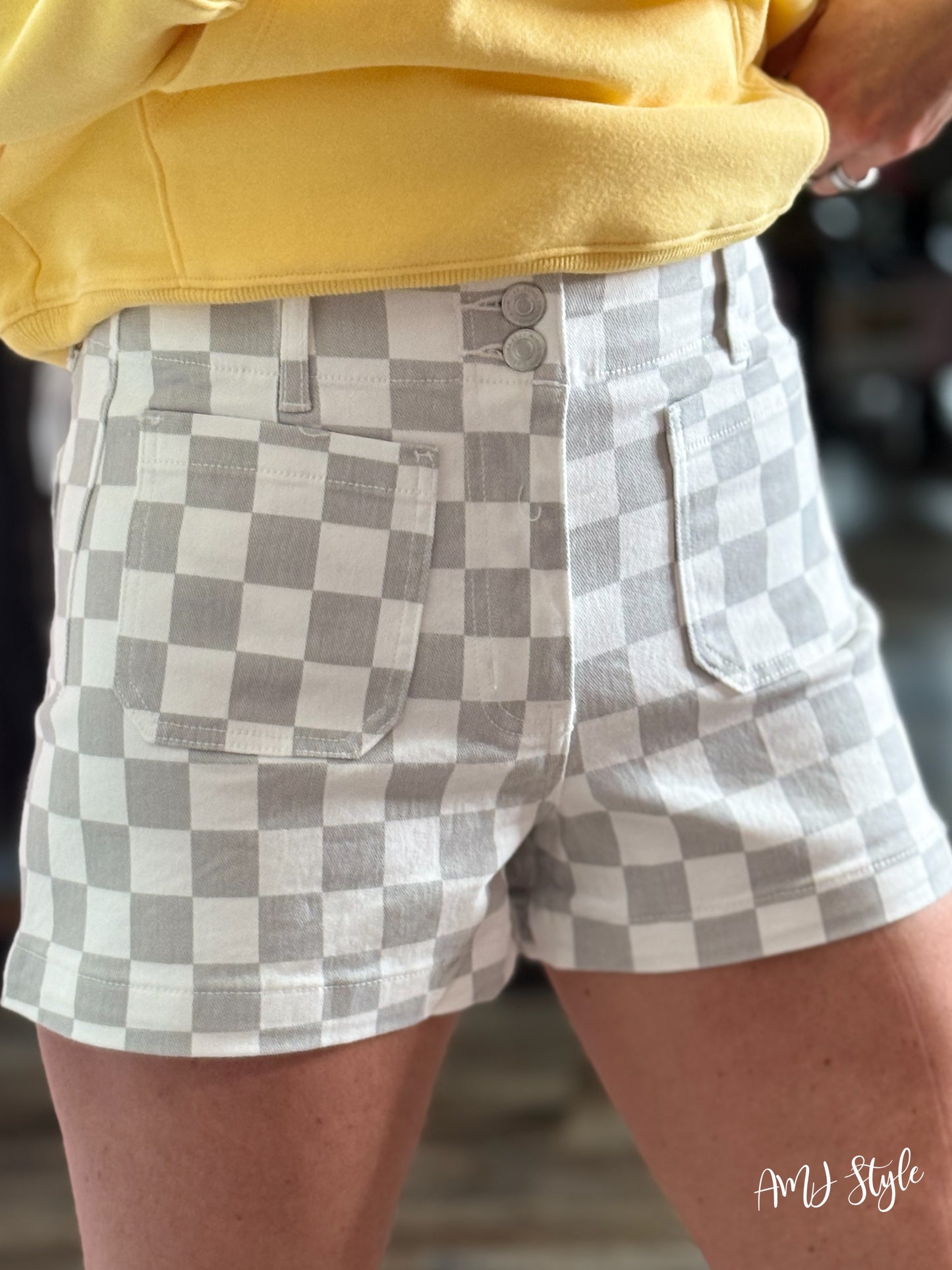 Street Style Check Denim Shorts