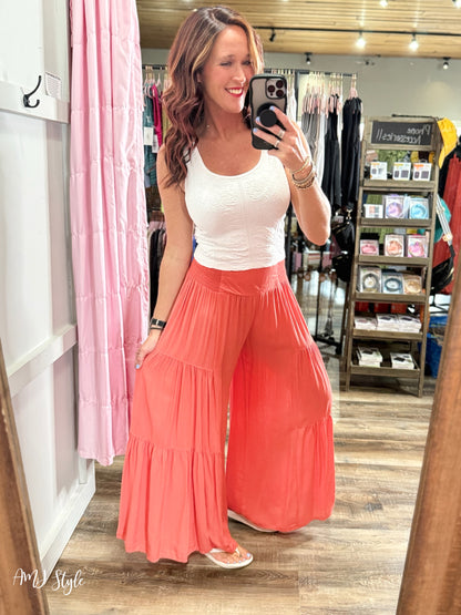 Cascading Night Pants - Coral