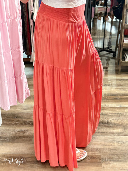Cascading Night Pants - Coral