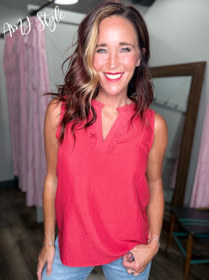 Power Red Ruffle Top