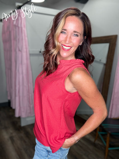 Power Red Ruffle Top