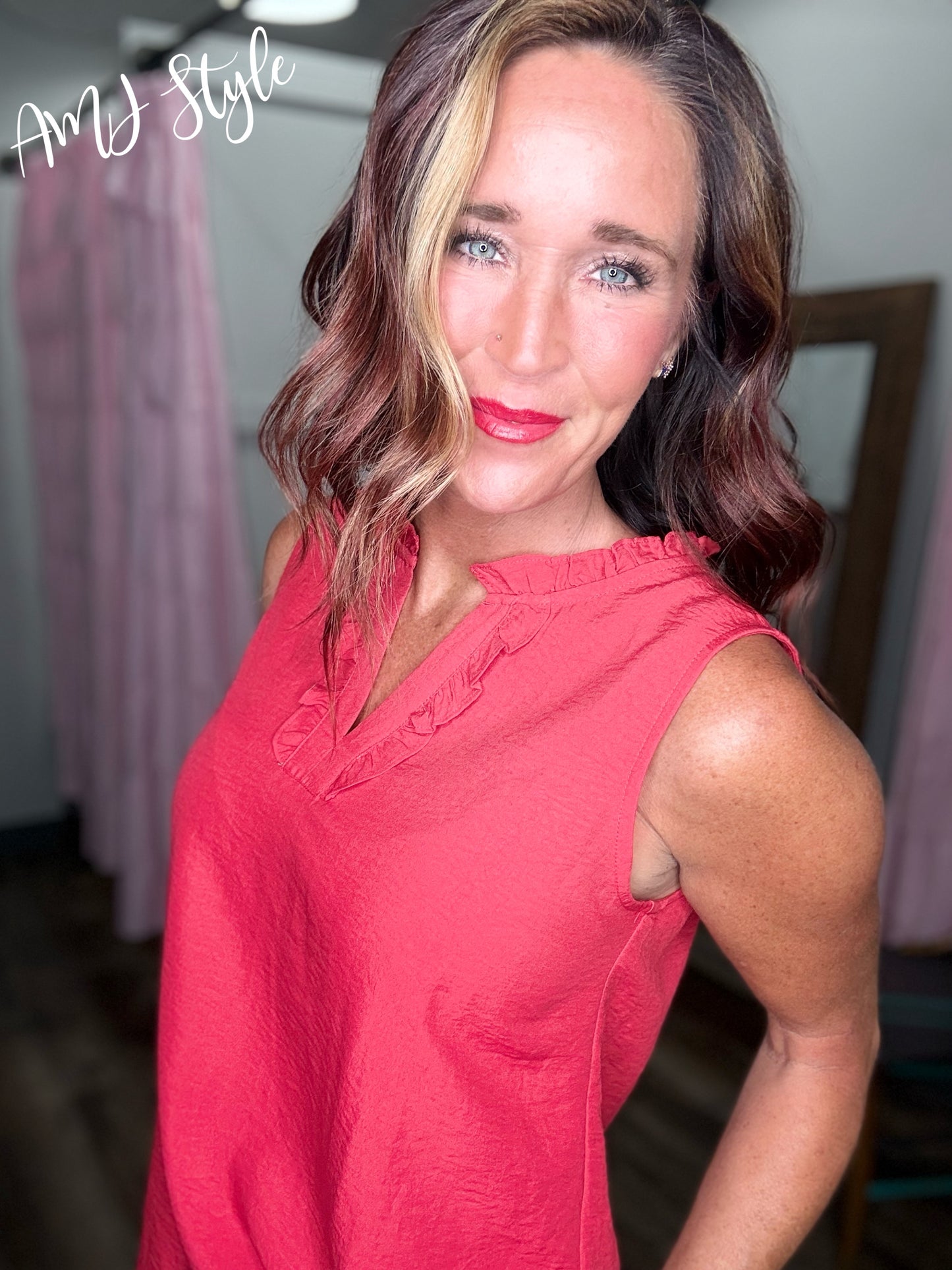 Power Red Ruffle Top