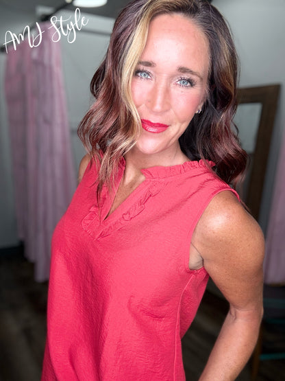 Power Red Ruffle Top