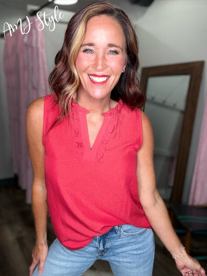 Power Red Ruffle Top