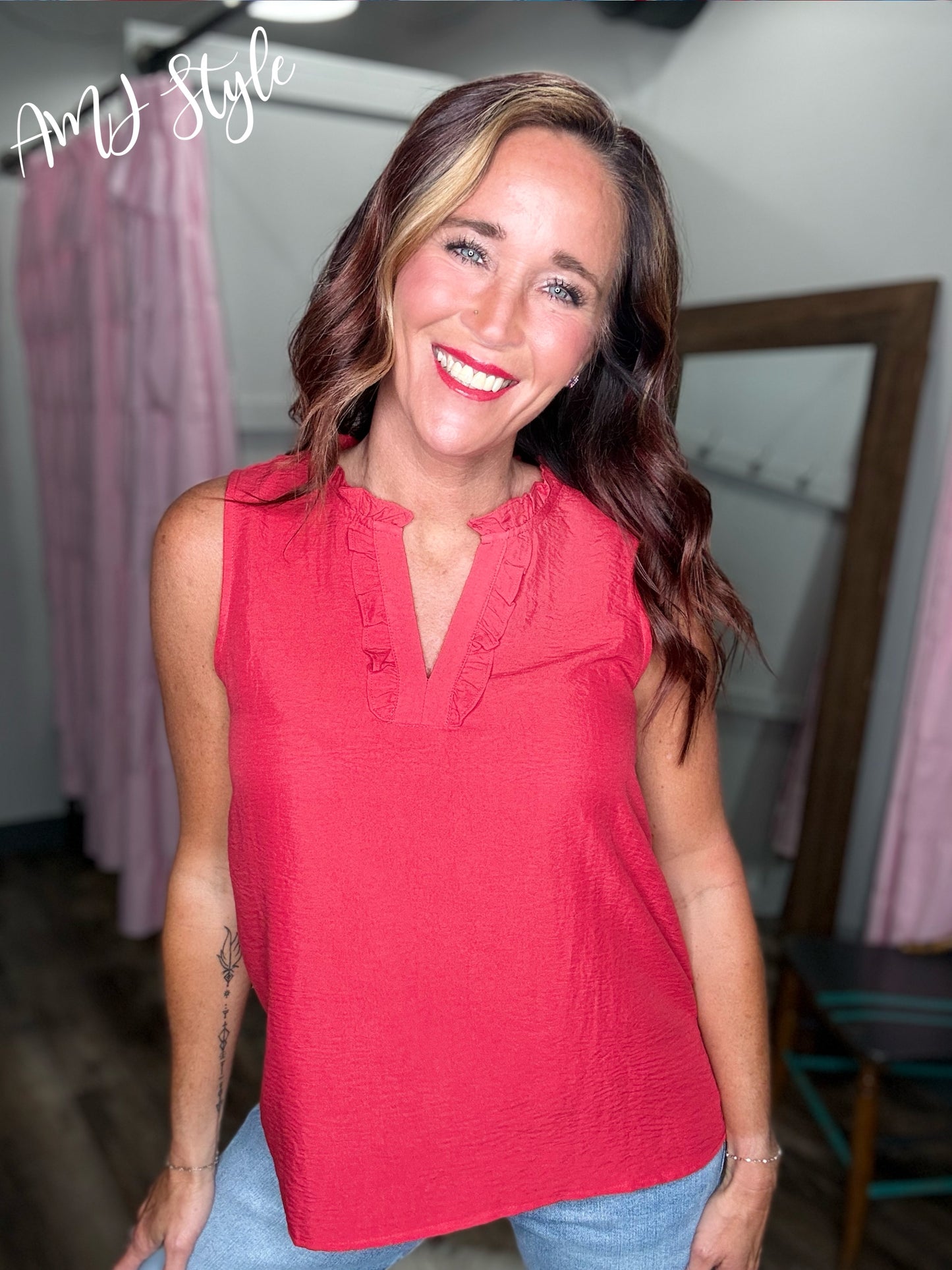 Power Red Ruffle Top