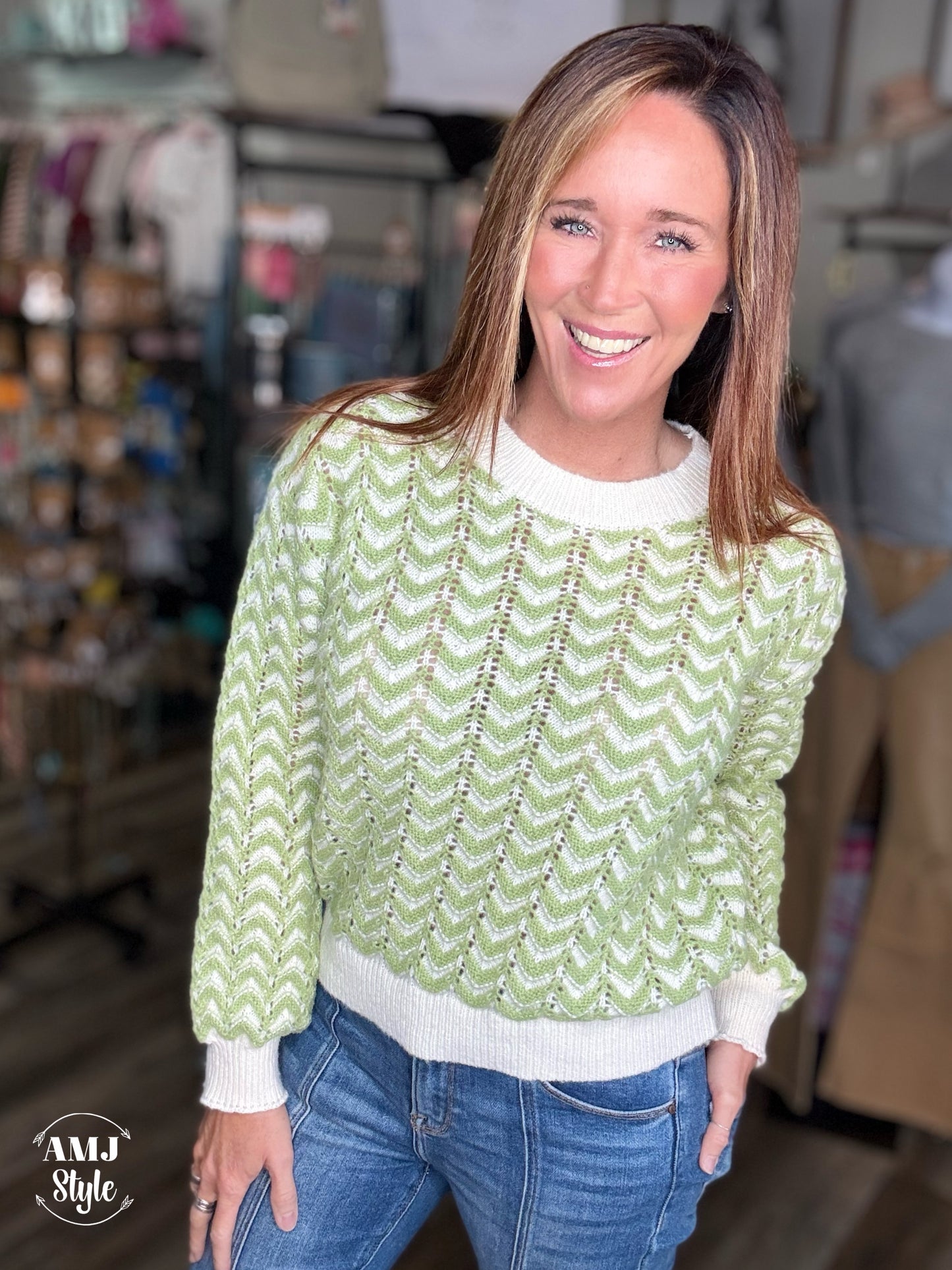 Cece Chevron Sweater - sage