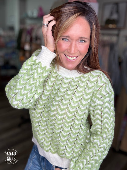 Cece Chevron Sweater - sage