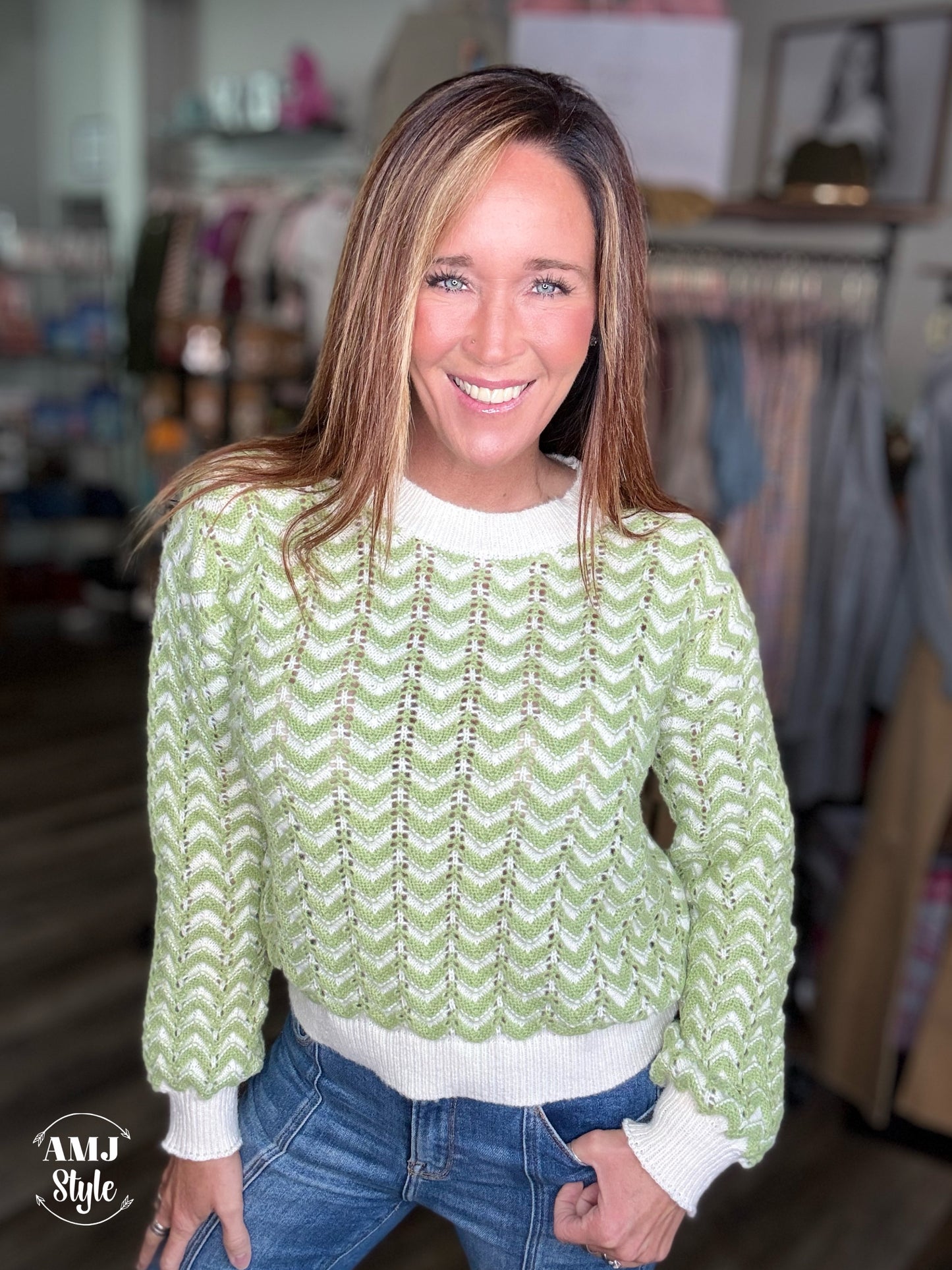 Cece Chevron Sweater - sage