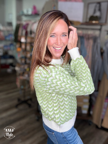 Cece Chevron Sweater - sage